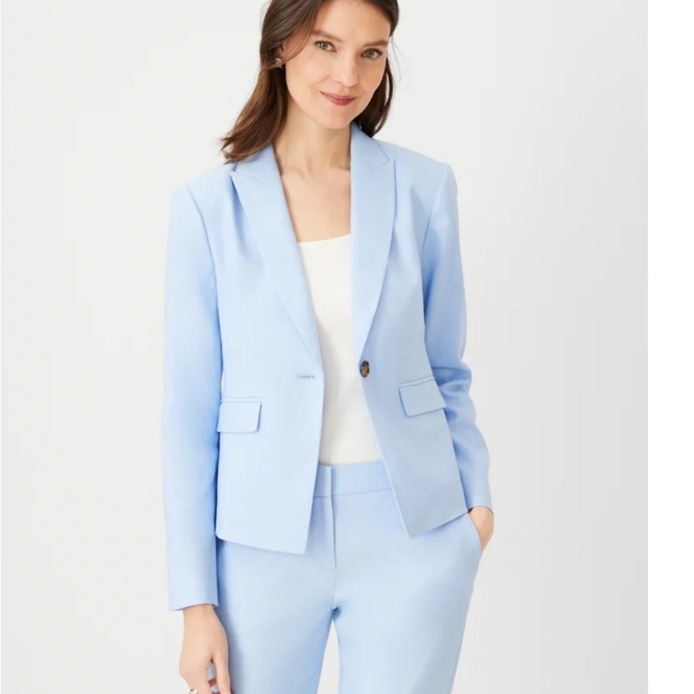 One Button Peak Lapel Blazer in Linen Twill